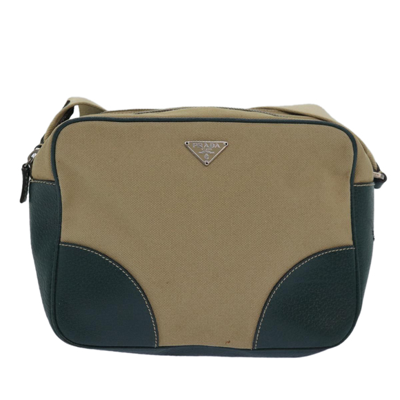 PRADA Shoulder Bag Canvas Leather Beige Green Auth bs15610 - Picture 13 of 16